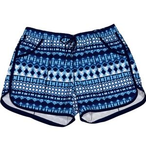 Lands' End Swim Board Shorts Womens 14 Blue White Geometric Print Excellent 3in